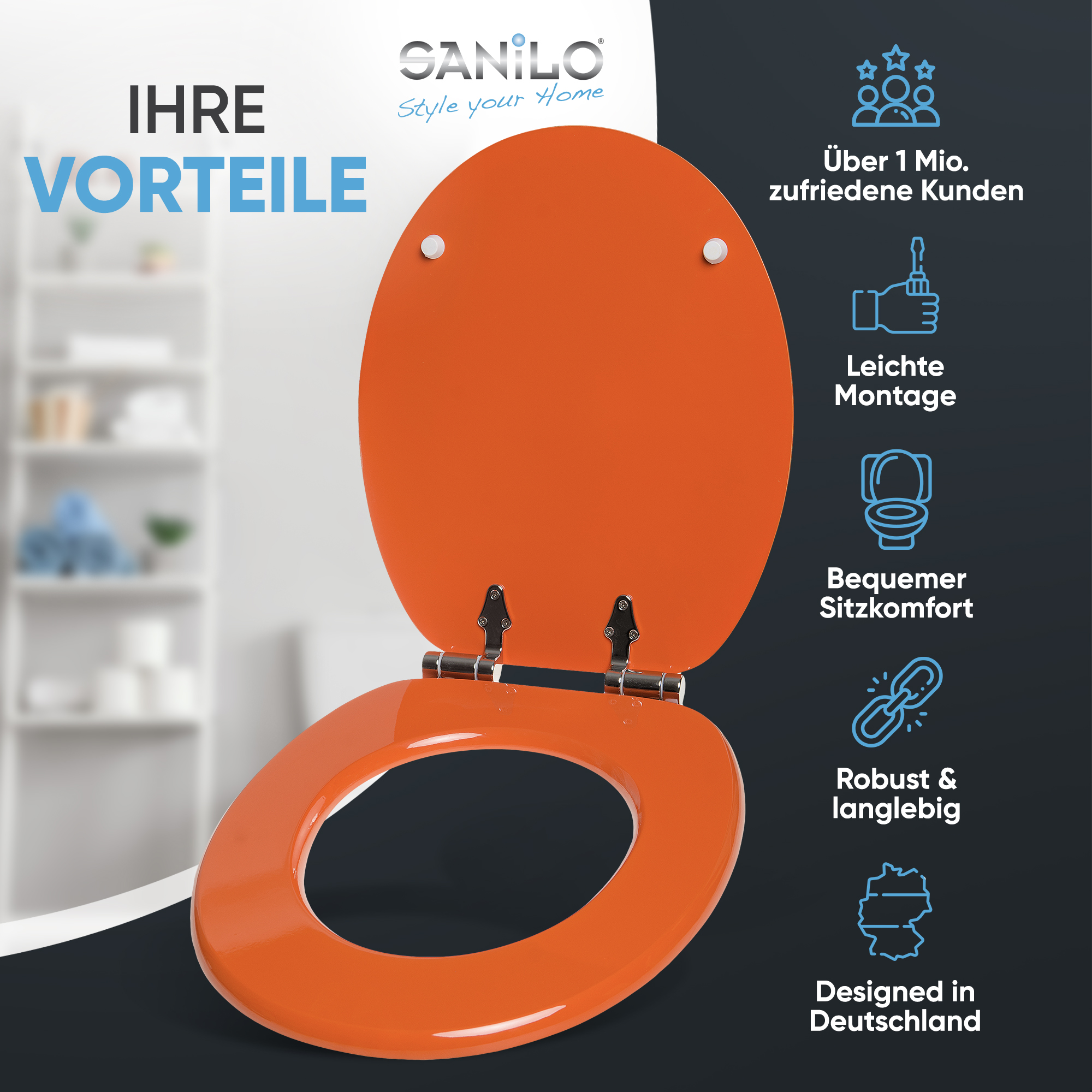 WC-Sitz Orange - Absenkautomatik direkt mit vom Hersteller-A164689 Toilettendeckel Premium